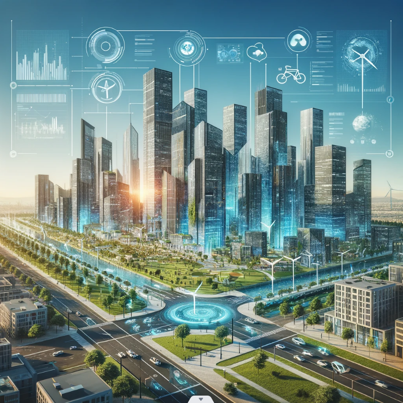 Futuristic cityscape with digital twin implementation